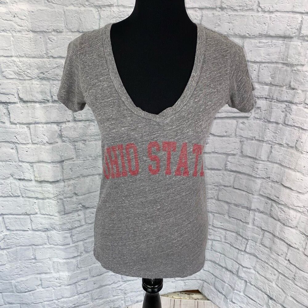 Ohio state women L campus couture short sleeve scoopneck grey top